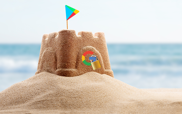 Sandcastle with a Google logo on it